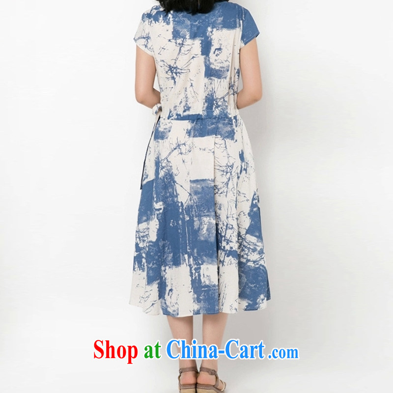 According to perfect 2015 Korean fresh water and ink stamp arts and leisure the Code, long skirt drawcord graphics thin cotton the dresses Y 2246 blue XXL, according to perfect (Yibofei), online shopping