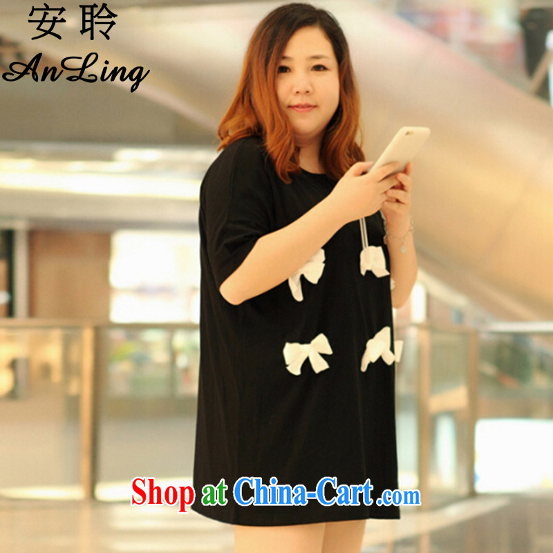 Hearing the larger female T-shirts thick mm female college wind graphics thin bow-tie three-dimensional short-sleeved loose T pension black are code
