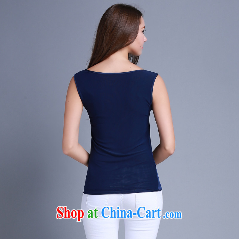 Special Summer 2015 New Silk girls sleeveless shirts T cultivating Web yarn stitching solid color round-collar vest jacket large, female T ground 100 solid color T dark blue L, Perth (PARIZEC OLLECTION), online shopping