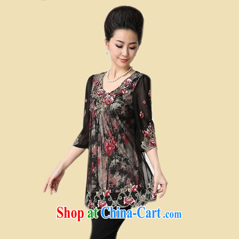 Lint-free cloth, a middle-aged mother's day spring loaded mother snow woven shirts leave of two short-sleeved 40 - 50 middle-aged and older women wear summer 6005 photo color XXXXL, lint-free cloth deer fly (lurongfei), shopping on the Internet