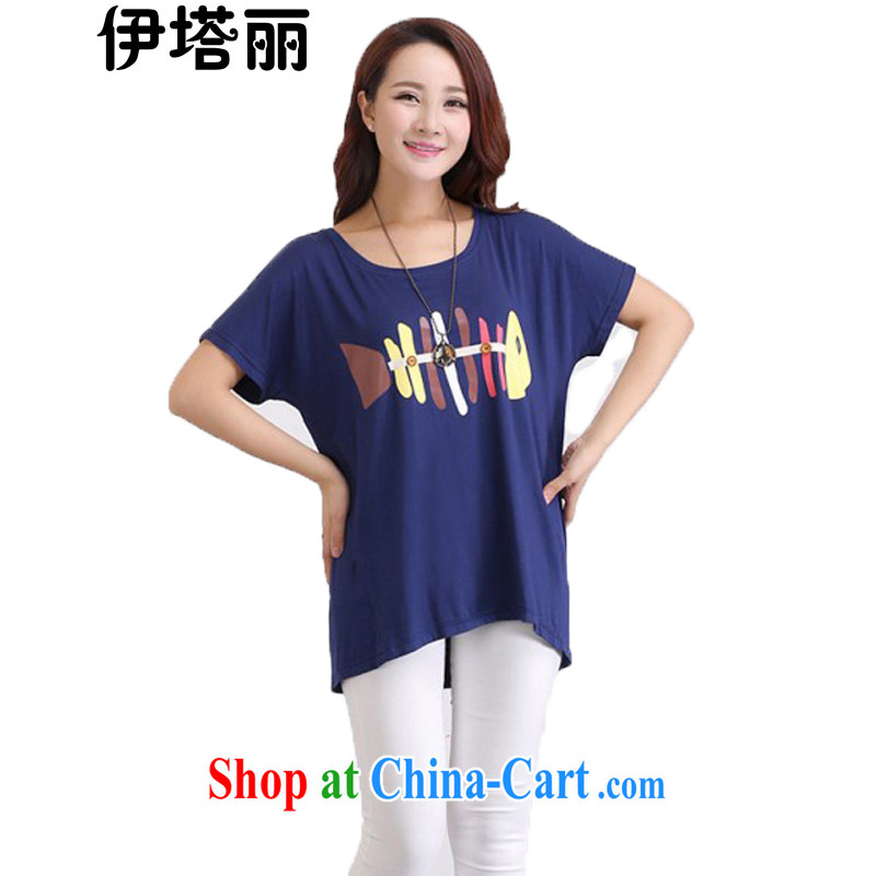 The Taliban, the Code women summer 2015 new, the FAT and FAT MM thick sister 100 ground leisure loose video thin short-sleeved shirt T solid shirt 5006 dark blue with feet, consult Customer Service