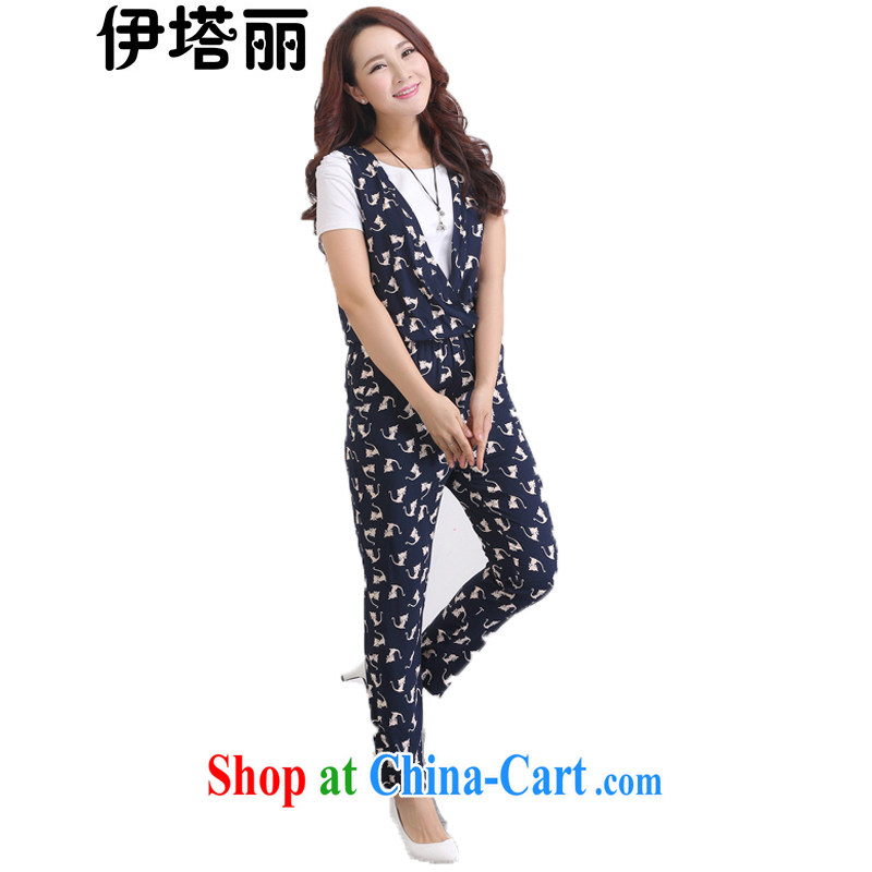 The Lai 2015 summer new, larger female and FAT and FAT sister leisure 100 stamp duty on two piece set load-trousers trousers + T pension 5007 black dot 4 XL