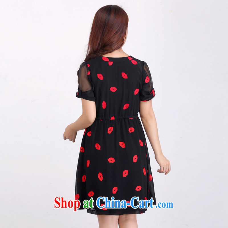The Lai 2015 summer new, larger female and indeed increase graphics thin, thick sister leisure black red lips stamp snow woven short-sleeved dress 5008 black red lips stamp 6XL recommendations 185 - 210 jack, the Lai, and shopping on the Internet