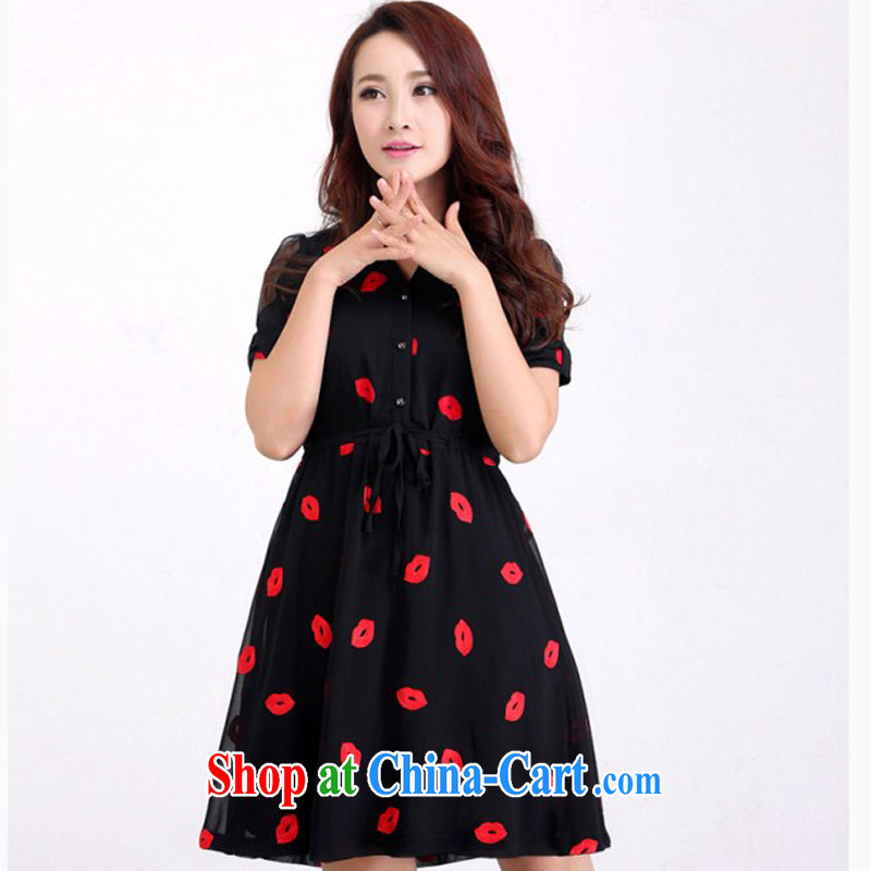 The Lai 2015 summer new, larger female and indeed increase graphics thin, thick sister leisure black red lips stamp snow woven short-sleeved dress 5008 black red lips stamp 6XL recommendations 185 - 210 jack, the Lai, and shopping on the Internet