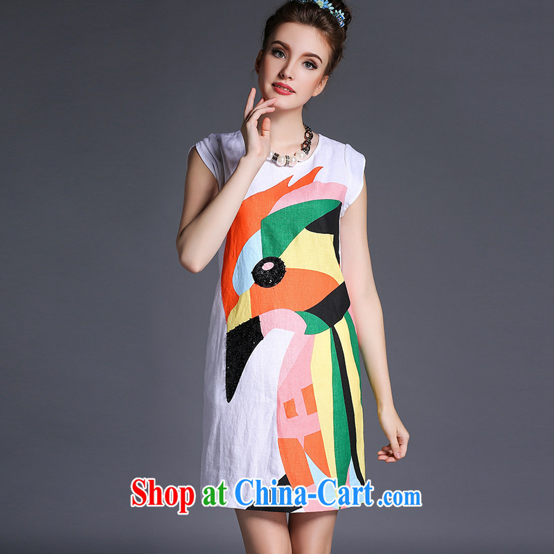 The Commission cotton dress summer 2015 new Europe and North America, the code dress, long graphics thin white 5XL (90 - 100 ) KG, colorful, and shopping on the Internet