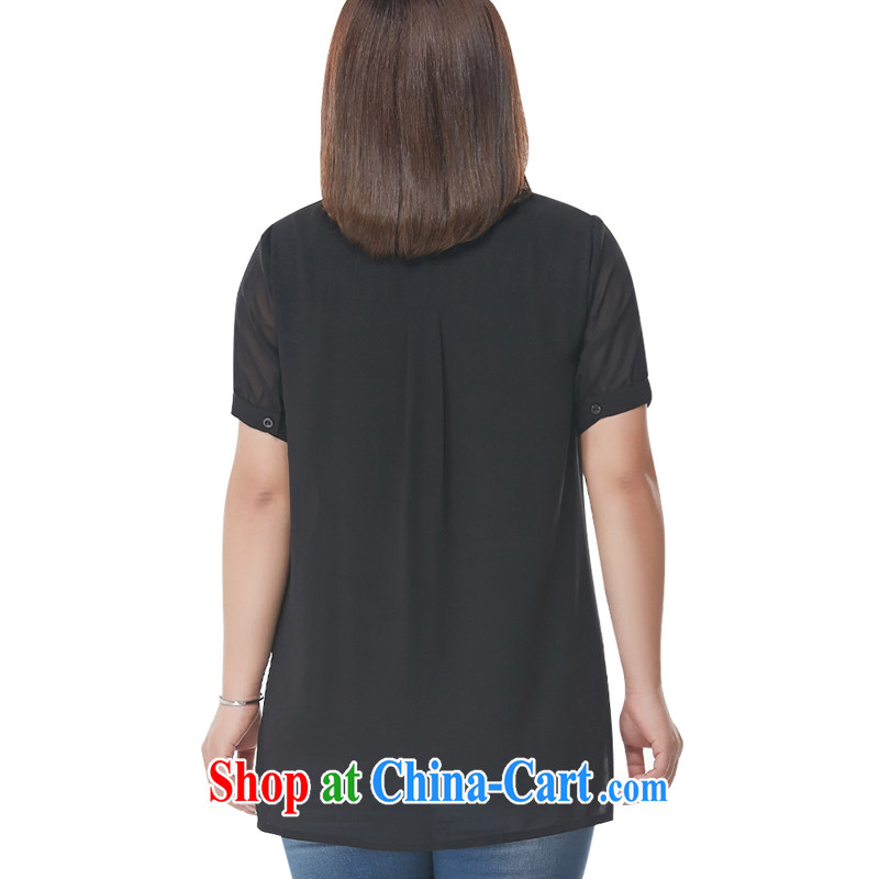 MSSHE XL female snow woven shirts 2015 summer new expertise in SISTER long T-shirt lapel stitching stamp snow woven shirts 4337 black 3 XL, Msshe, shopping on the Internet