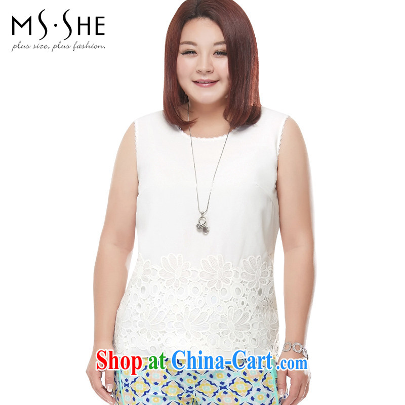 The MSSHE Code women summer 2015 new Mostar, cotton stitching snow woven lace lace vest 4032 white 3XL