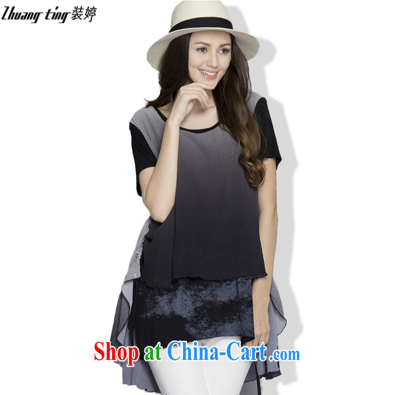 The Ting zhuangting 2015 summer break loose in Europe and America, the girls decorated in snow-woven stitching stamp short-sleeved dresses 217 black 5 XL