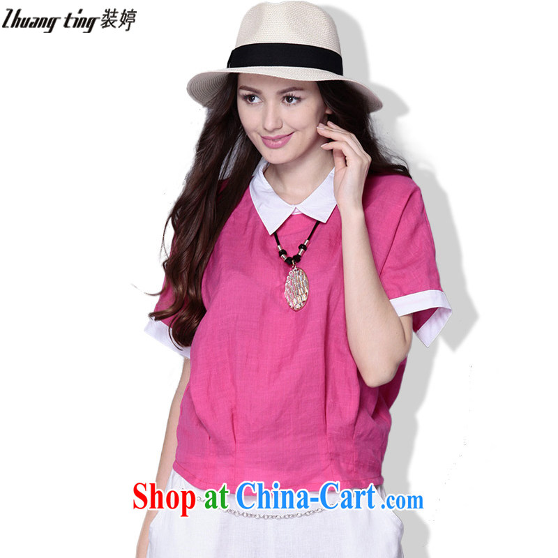 The Ting zhuangting 2015 summer new stylish european larger female decoration, baby short-sleeved silk shirt shirt by 855 red XXL