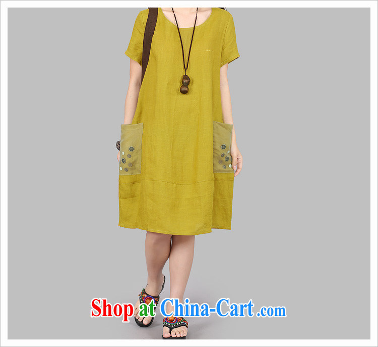 Arthur magic Yi 2015 summer new, larger female Korean round-collar short-sleeve cotton the larger loose dress girls summer Kang yellow XL pictures, price, brand platters! Elections are good character, the national distribution, so why buy now enjoy more preferential! Health
