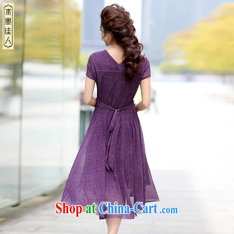 Dresses 2015 new female middle-aged beauty snow woven dresses summer short-sleeved the code mom in long dresses 3001 violet XXL ink Leigh, shopping on the Internet