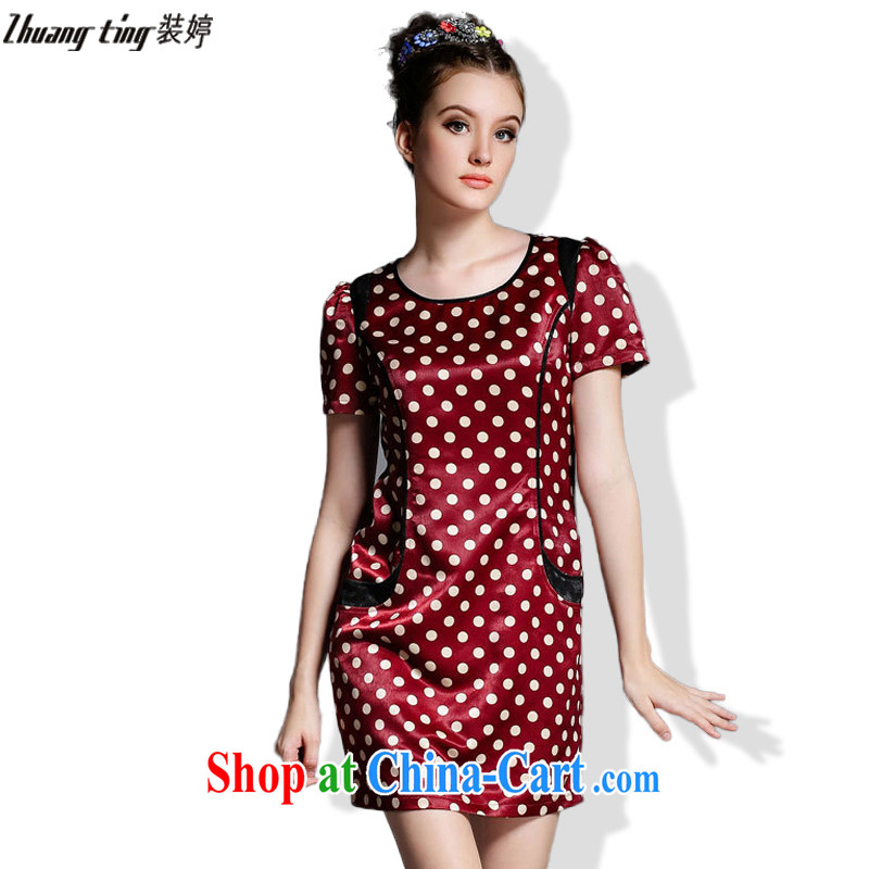 The Ting zhuangting 2015 summer new products in Europe and America, the female thick mm video thin stylish dot spell series dress 1862 picture color 5 XL