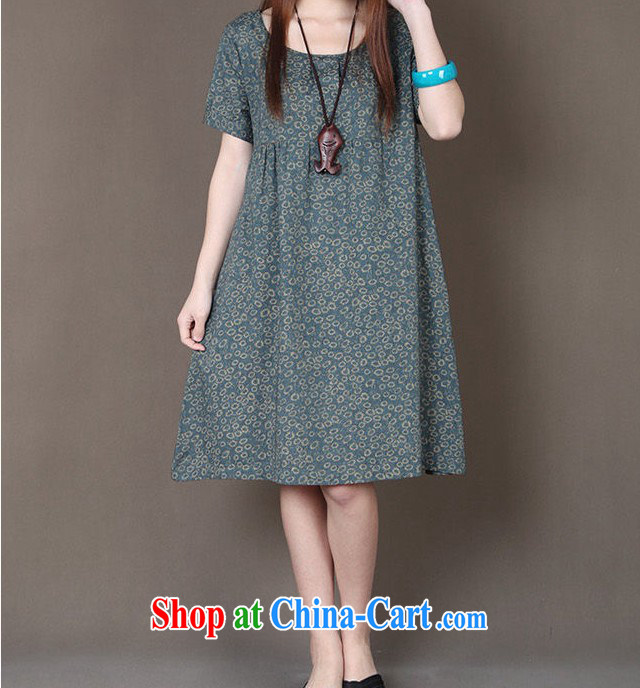 Solid color consistently list summer 2015 new Korean version of the greater code women mm thick small floral short-sleeved cotton Ma dresses gray-green color L pictures, price, brand platters! Elections are good character, the national distribution, so why buy now enjoy more preferential! Health