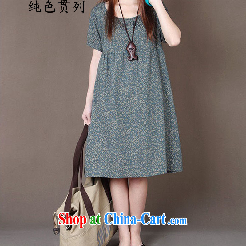 Solid color consistently list summer 2015 new Korean version the Code women mm thick small floral short-sleeved cotton Ma dresses gray-green color L