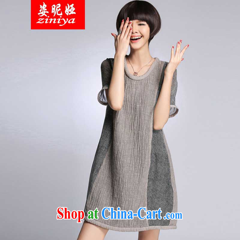 Colorful nickname Julia 2015 spring and summer, the United States and Europe, the code is silk linen stitching, long, loose the Code women dress light gray XXXXL