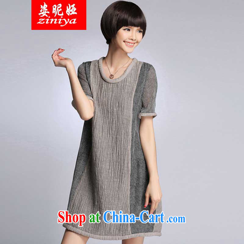 Colorful nickname Julia 2015 spring and summer, the United States and Europe, the code is silk linen stitching, long, loose the code ladies dress light gray XXXXL, colorful nicknames, and shopping on the Internet