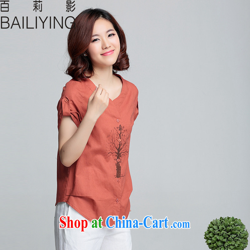 100 Julie shadow the Code women 2015 summer new, short-sleeved shirt arts cotton the thick mm shirt T-shirt red-orange 3 XL - recommendations 140 - 160 jack, 100 Li (BAILIYING), shopping on the Internet