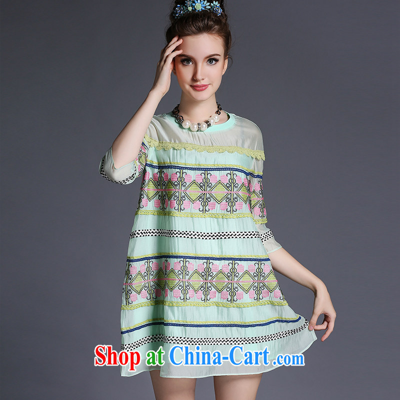 The Connie was a high-end European and American and indeed increase, female 200 Jack 2015 summer new ethnic wind embroidered loose 7 cuff A field dresses G 681 honeydew 4 XL, Connie dreams, shopping on the Internet