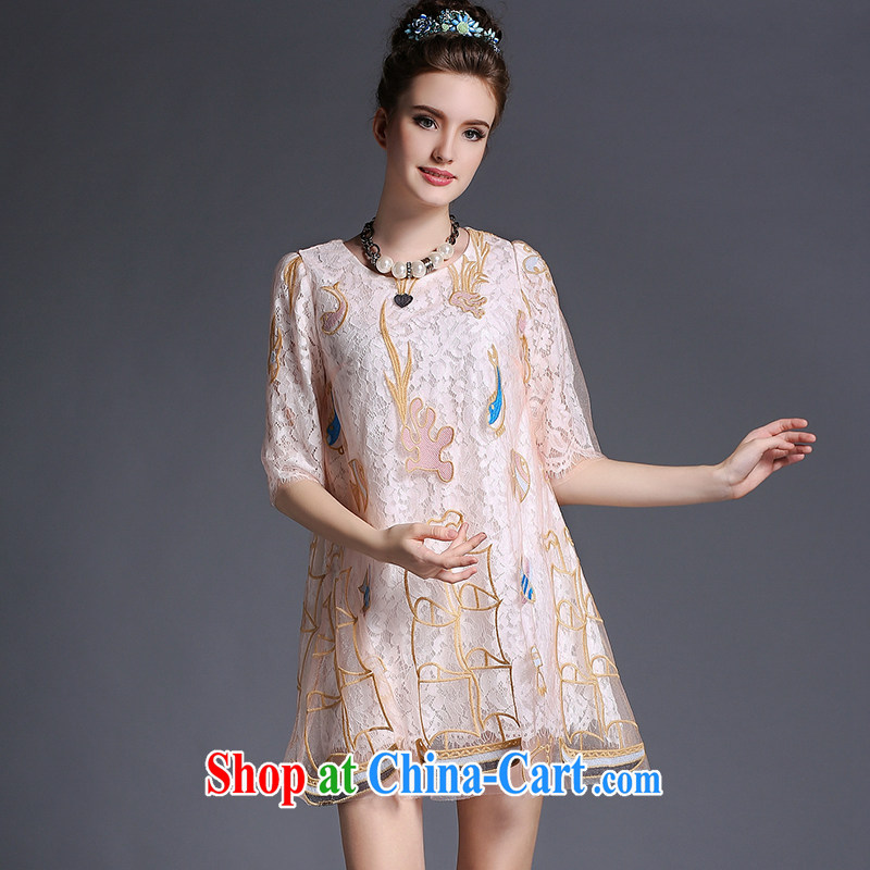 The Connie was a high-end European and American original and indeed XL ladies 200 Jack 2015 summer new elegant web yarn embroidery, cuff lace dresses G 682 pink XXXXXL, Connie dreams, shopping on the Internet