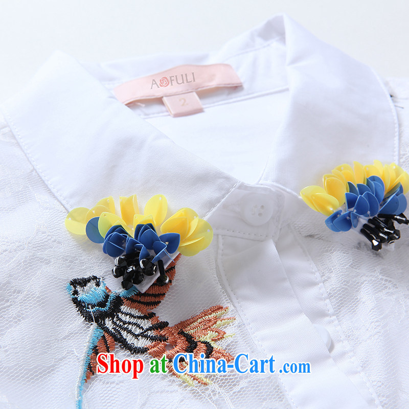 The Connie was a high-end original in Europe and America, the female summer 2015 New pearl flower lapel embroidered short sleeves shirt dress elegant lace spell series dress G 658 white XXXXXL, Anne's dream, and shopping on the Internet