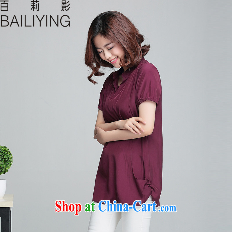 100 Li film mm thick 2015 summer video thin loose short-sleeve T shirts and indeed increase, female small V snow for woven shirts wine red 4-XL - recommendations 155 - 175 jack, 100 Li (BAILIYING), online shopping