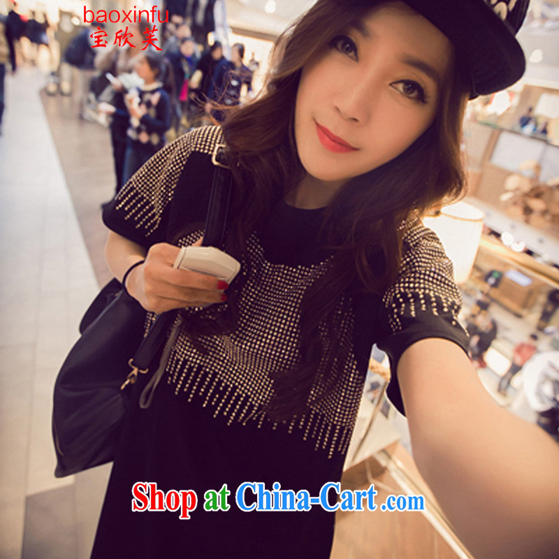 2015 Baoxinfu Korean American and European Class, hot, short-sleeved large, thick MM dresses girls in long T shirt 5126 black (parquet drilling) XXXL (160 - 200 ) jack, Baoxinfu, shopping on the Internet