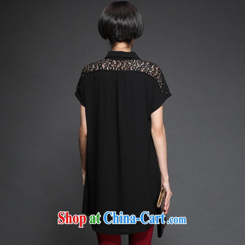 Staff of the fertilizer increase code female with thick MM summer Korean version, long, loose lace short-sleeved thick sister shirt 1315 fall in love with the template Black Large Number 4 XL 180 jack, quality director (Smeilovly), online shopping