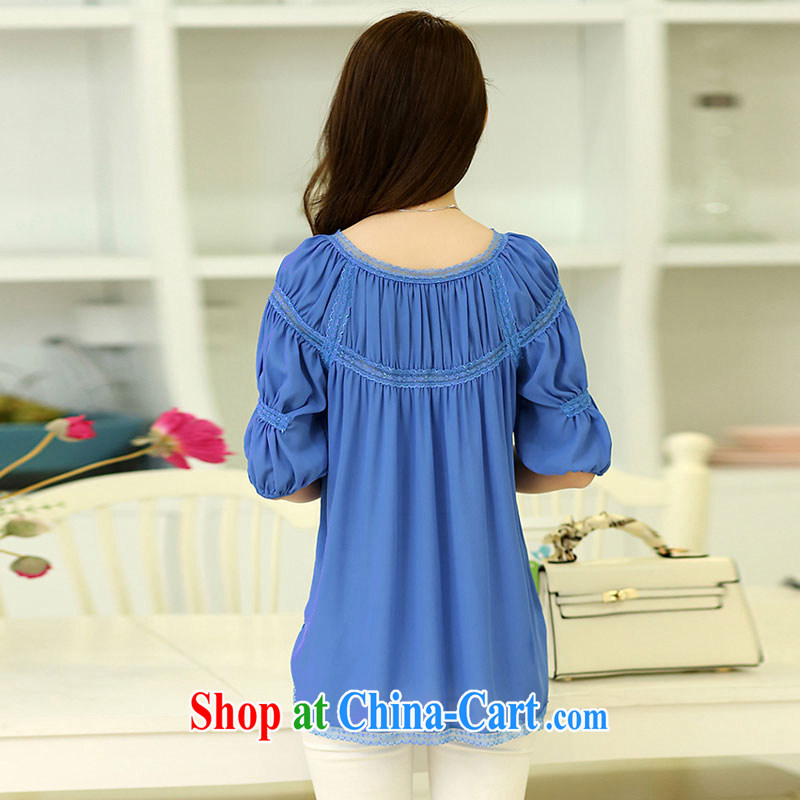 Morning would be 2015 summer new Korean version and indeed increase, female 200 jack on 100 mm ground loose lace lace short-sleeved snow woven shirts T shirt T-shirt blue 5 XL, morning, and shopping on the Internet