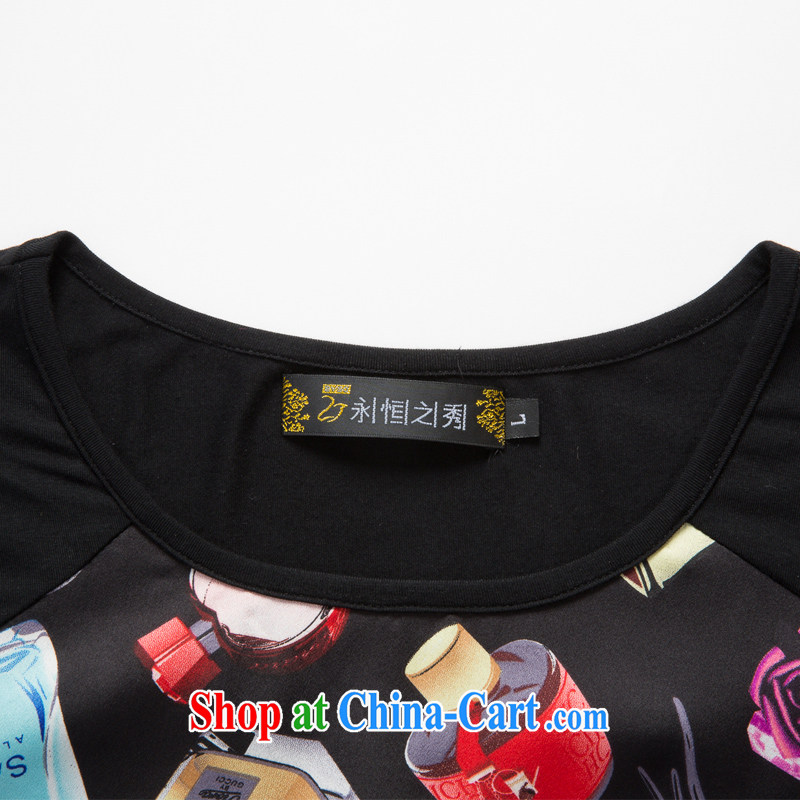 Eternal show the code women 2015 summer new, thick, thin graphics, T-shirt thick mm and indeed increase, women with stylish and classy Satin stamp loose T pension black 4XL, eternal, and the show, the online shopping