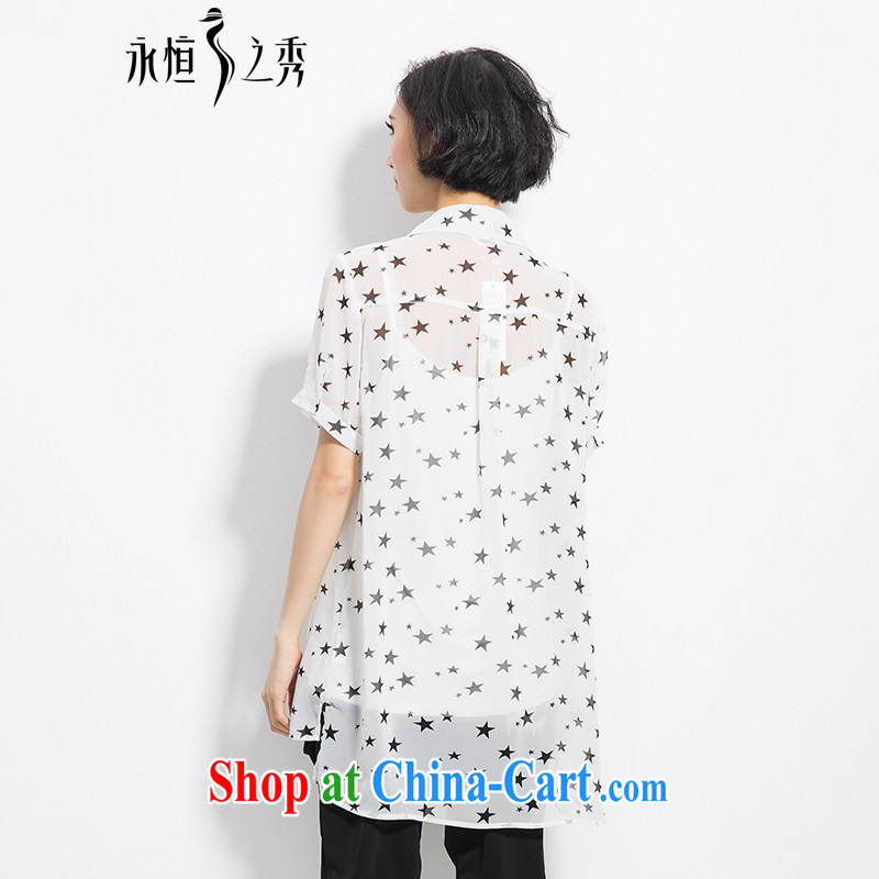 Eternal show the code women snow woven shirts thick sister 2015 summer new thick mm thick, graphics thin, the fat XL Stars stamp loose shirt white 3XL, eternal, and the show, and online shopping