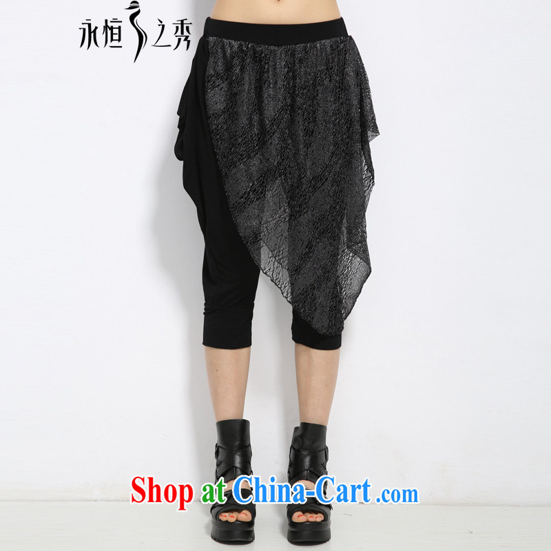 Eternal show larger female 7 pants thick sister 2015 summer new thick, graphics thin, Korean loose lace thick mm casual women pants black 4 XL