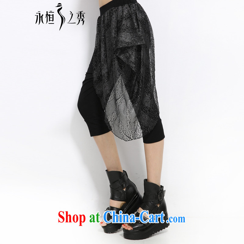 Eternal show the code female 7 pants thick sister 2015 summer new, thick, graphics thin, Korean loose lace thick mm casual women pants black 4 XL, eternal, and the show, and shopping on the Internet