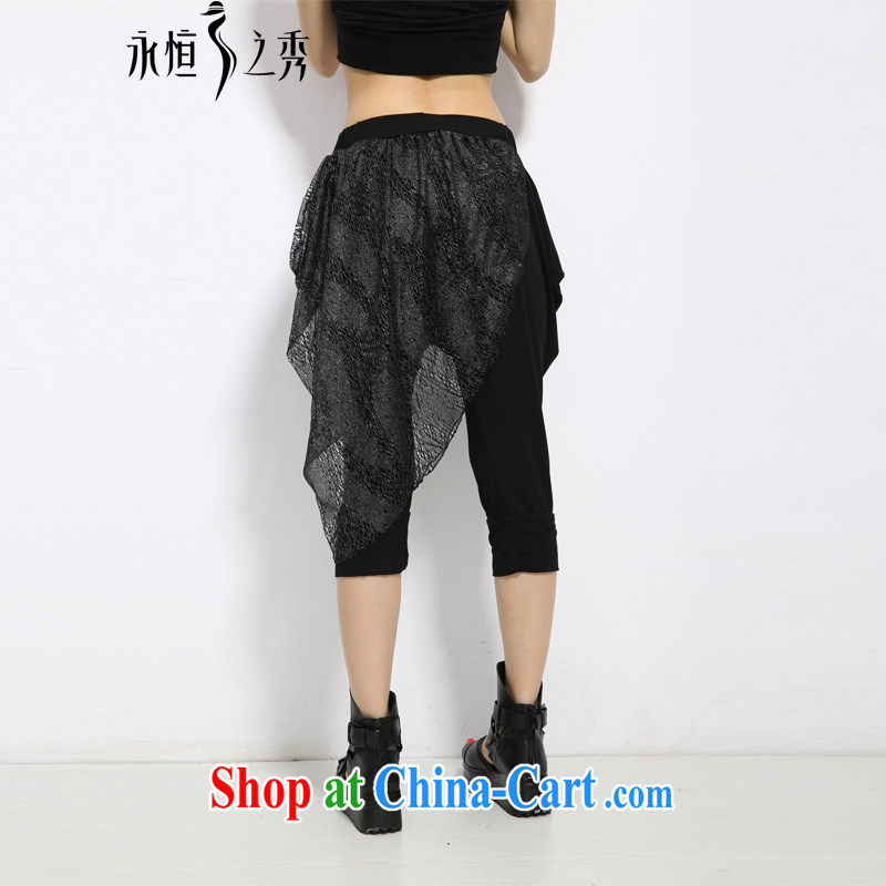 Eternal show the code female 7 pants thick sister 2015 summer new, thick, graphics thin, Korean loose lace thick mm casual women pants black 4 XL, eternal, and the show, and shopping on the Internet