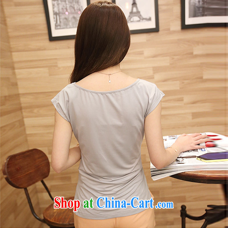 Morning would be 2015 summer New, and indeed increase, female fat mm 100 cultivating ground graphics thin round-neck collar solid color shirt T aura milk Silk Knitting T-shirt light gray 5 XL, morning, and shopping on the Internet