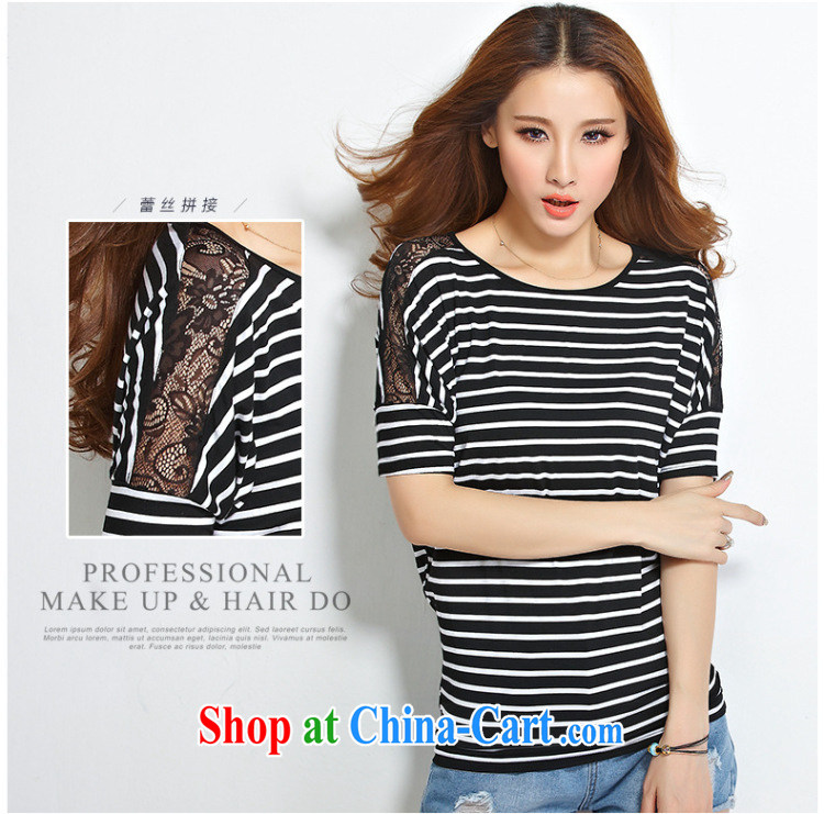 Morning would be 2015 summer new Korea and indeed increase, female 200 jack on 100 mm ground graphics thin round-collar short-sleeve lace stitching streaks T shirt blue and white stripes 4 XL pictures, price, brand platters! Elections are good character, the national distribution, so why buy now enjoy more preferential! Health