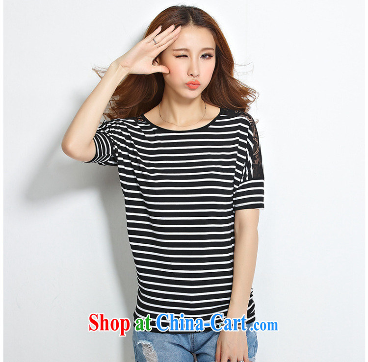 Morning would be 2015 summer new Korea and indeed increase, female 200 jack on 100 mm ground graphics thin round-collar short-sleeve lace stitching streaks T shirt blue and white stripes 4 XL pictures, price, brand platters! Elections are good character, the national distribution, so why buy now enjoy more preferential! Health