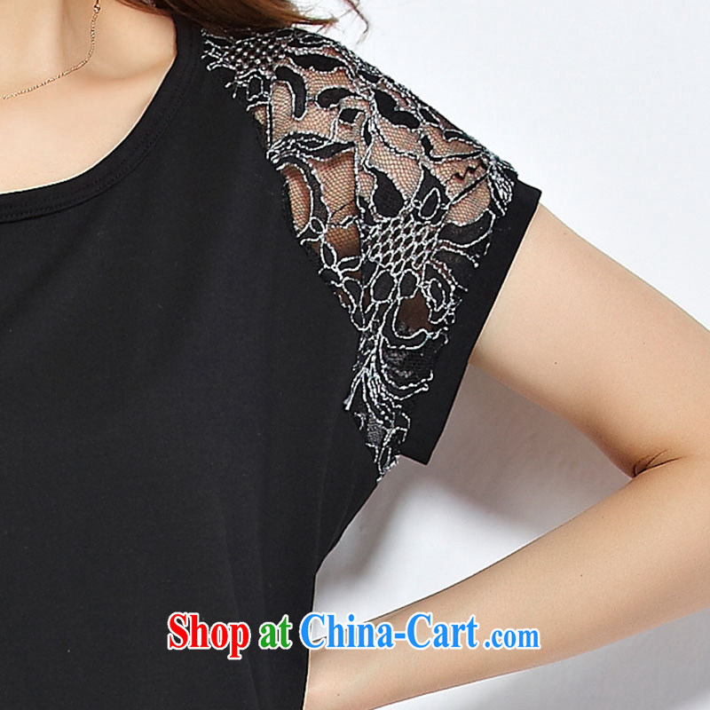 Morning would be 2015 summer new Korea and indeed XL women mm thick 100 cultivating ground graphics thin round-collar bat sleeves lace stitching T shirt T-shirt black 5 XL, morning, and shopping on the Internet