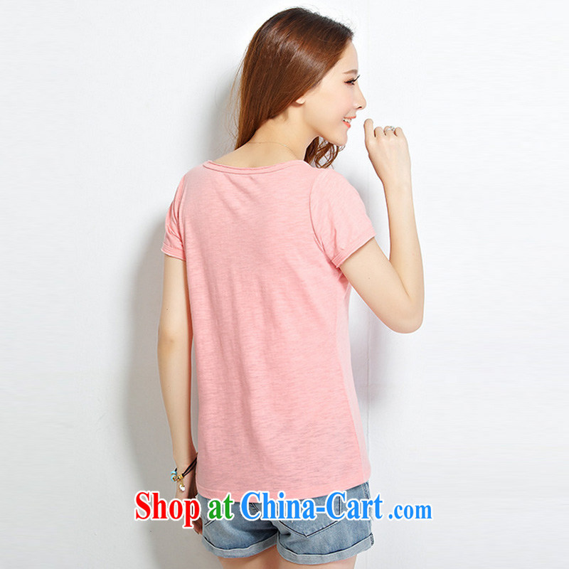 Morning would be 2015 summer new Korea and indeed XL women mm thick 100 cultivating ground graphics thin V collar short-sleeve pocket design cotton T-shirt T-shirt pink 4XL, morning, and shopping on the Internet