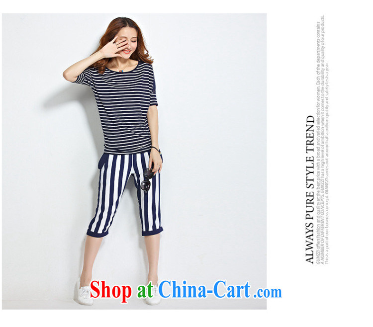 Morning would be 2015 summer new Korea and indeed increase, female fat sister stylish 100 ground Lounge, beauty salon stripes stitching 7 pants blue and white stripes 5 XL pictures, price, brand platters! Elections are good character, the national distribution, so why buy now enjoy more preferential! Health