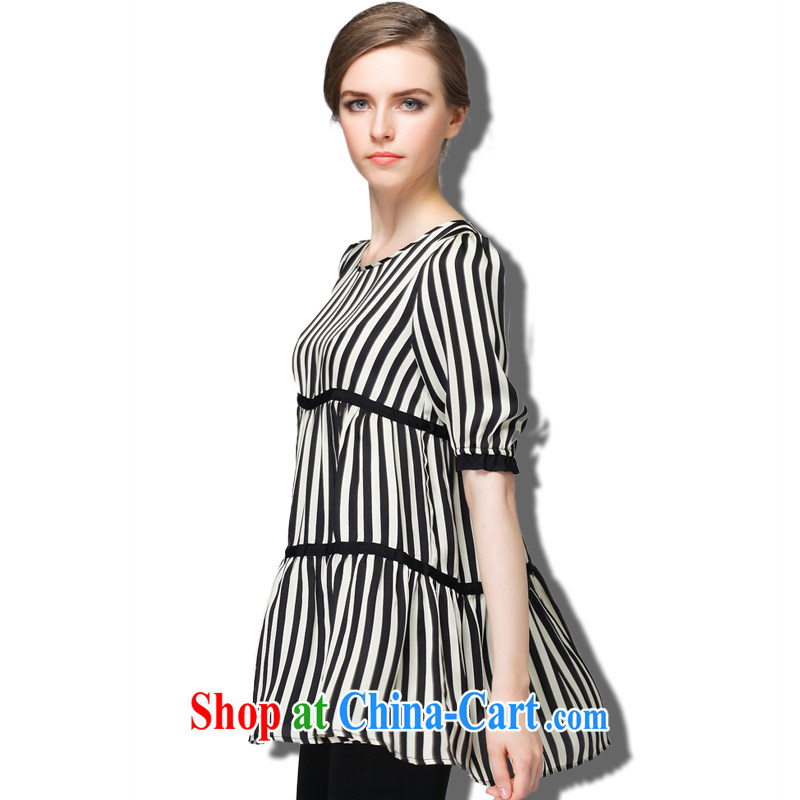 Replace-ting zhuangting spring 2015 installation of new, high-end European and American thick mm larger female and indeed increase short-sleeved snow woven shirts 1520 black streaks on 5 XL, Ting (zhuangting), online shopping
