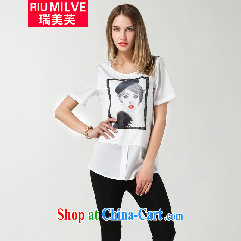 and the United States, would the Code women mm thick graphics thin 2015 summer new, popular in Europe and America personalized stamp duty, long, woven snow T T-shirt girls T-shirt 3618 white XXXL
