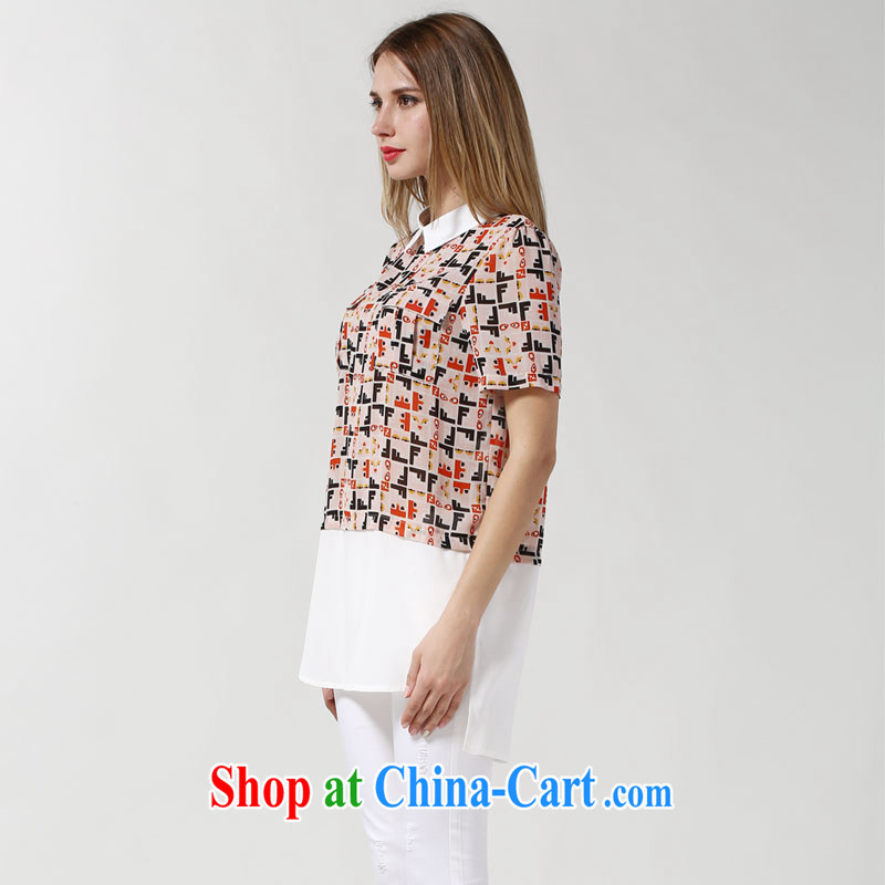 and the United States, would be 2015 summer new, thick mm larger female and indeed increase loose video thin short-sleeved snow woven stamp duty hit color stitching T-shirts 3607 photo color 4 XL, the US could (RIUMILVE), online shopping