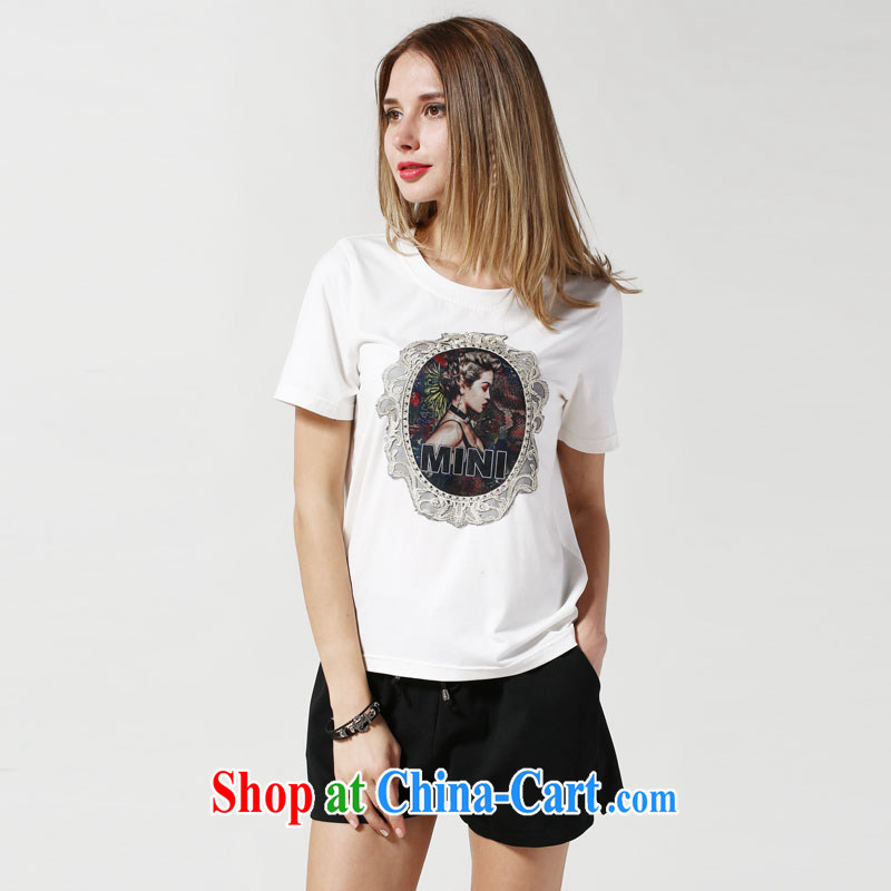 and the United States, would the Code women summer 2015 new European and American retro pattern stamp short-sleeve cotton T-shirt thick mm loose female T-shirt N 3616 white 2XL, the US could (RIUMILVE), online shopping
