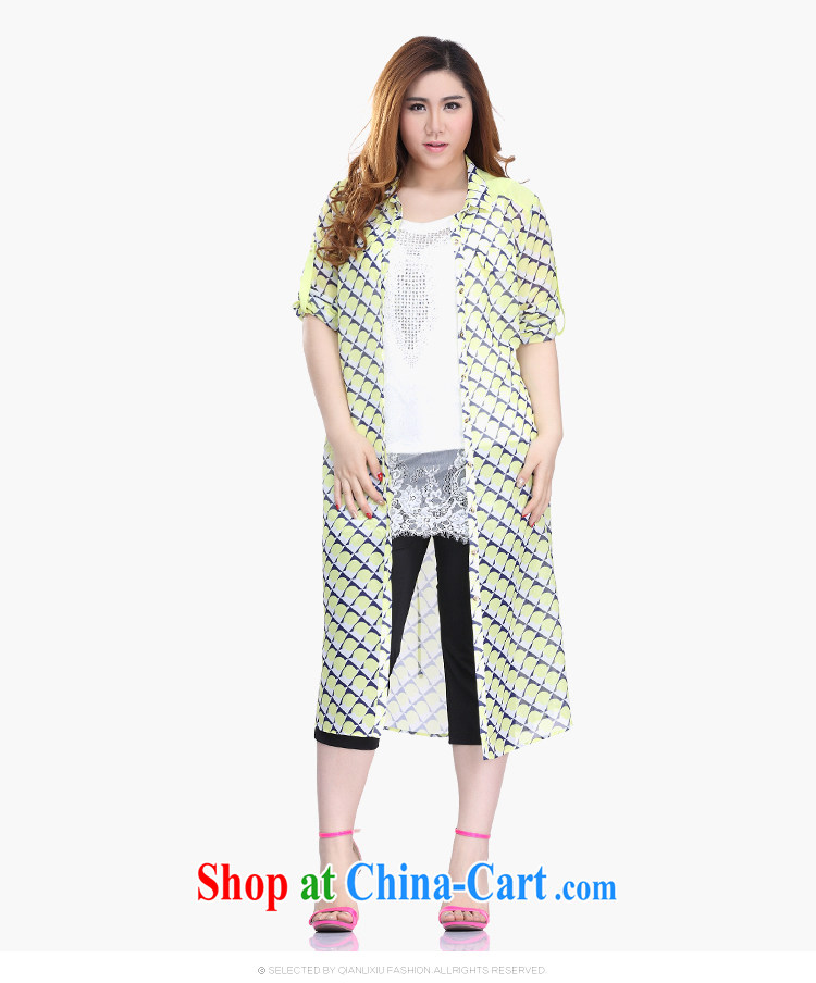 Slim LI Sau 2015 summer new, larger female hit the stitching shirt lapel can pull 7 sub-T-shirt-dresses Q 7739 yellow 4 XL pictures, price, brand platters! Elections are good character, the national distribution, so why buy now enjoy more preferential! Health