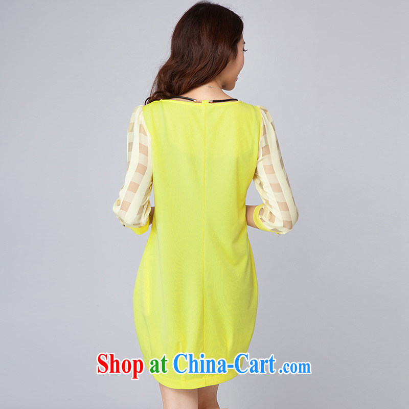 Elizabeth's children in spring and summer with new, and indeed increase, female fat sister and stylish stitching pane, the Bali 7 cuff the dresses D 2006 yellow 4 XL de Kosovo (savoil), shopping on the Internet