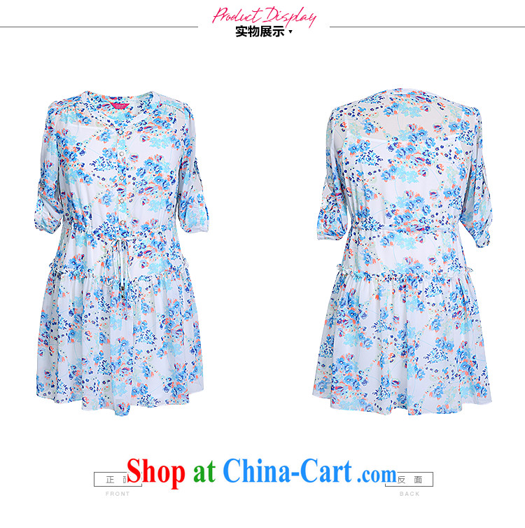 Slim LI Sau 2015 summer new, larger female stylish stamp flouncing elastic waistband with 7 cuff dress (with straps) Q 7760 blue 5 XL pictures, price, brand platters! Elections are good character, the national distribution, so why buy now enjoy more preferential! Health