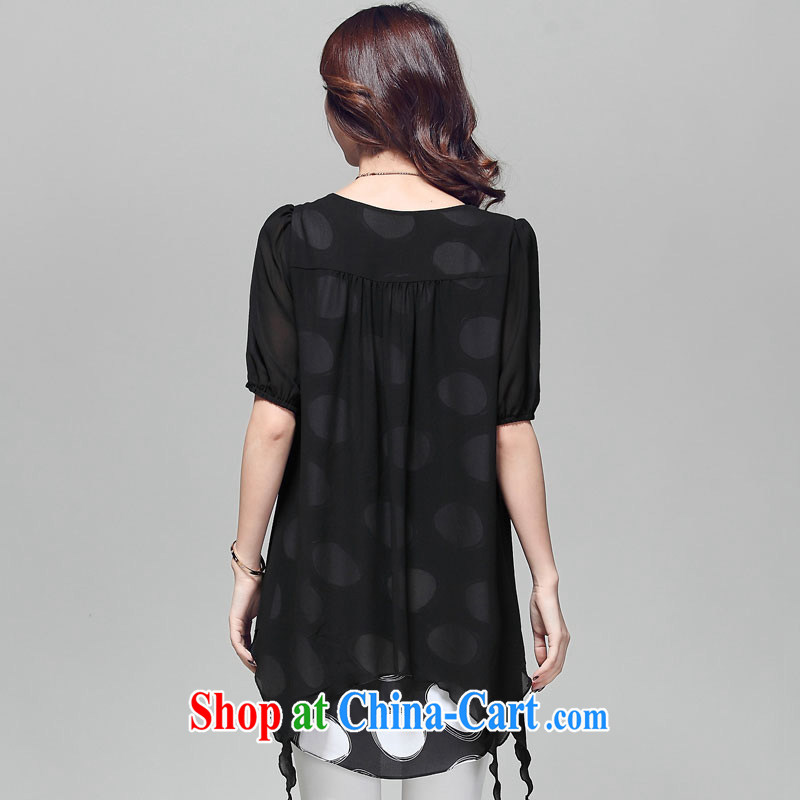 Elizabeth Kosovo's largest, female 2015 summer new short mini-Pearl snow woven thick mm video thin Korean dresses leave of two-color collision T shirt T 5010 black 4XL de Kosovo (savoil), online shopping