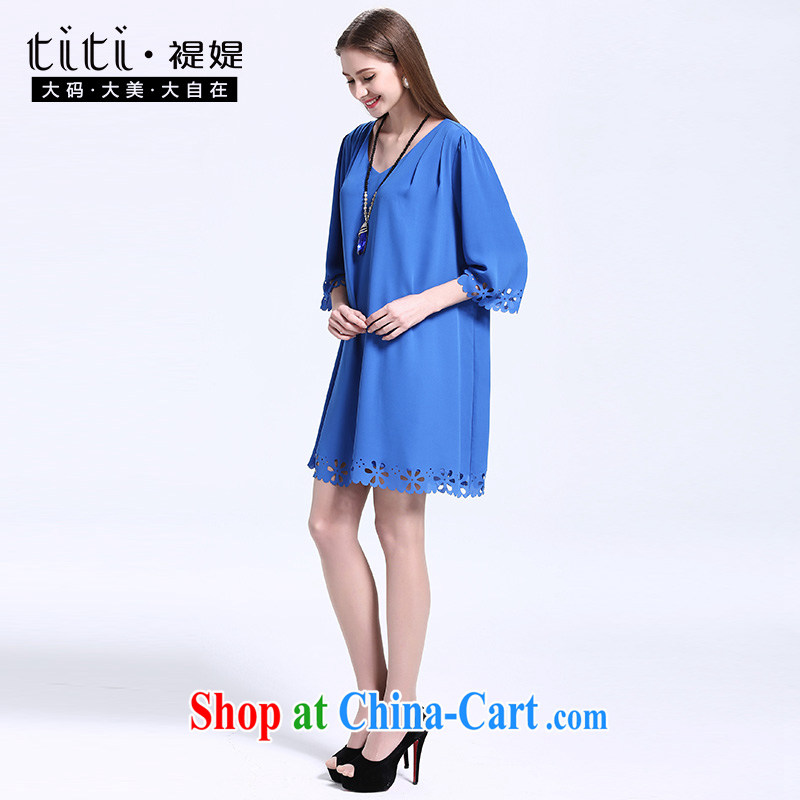 Raman Narayanan 褆 summer 2015 new, larger female V collar-A field the code dress blue 3 XL, 褆 Kocheril Raman Narayanan (titi), shopping on the Internet