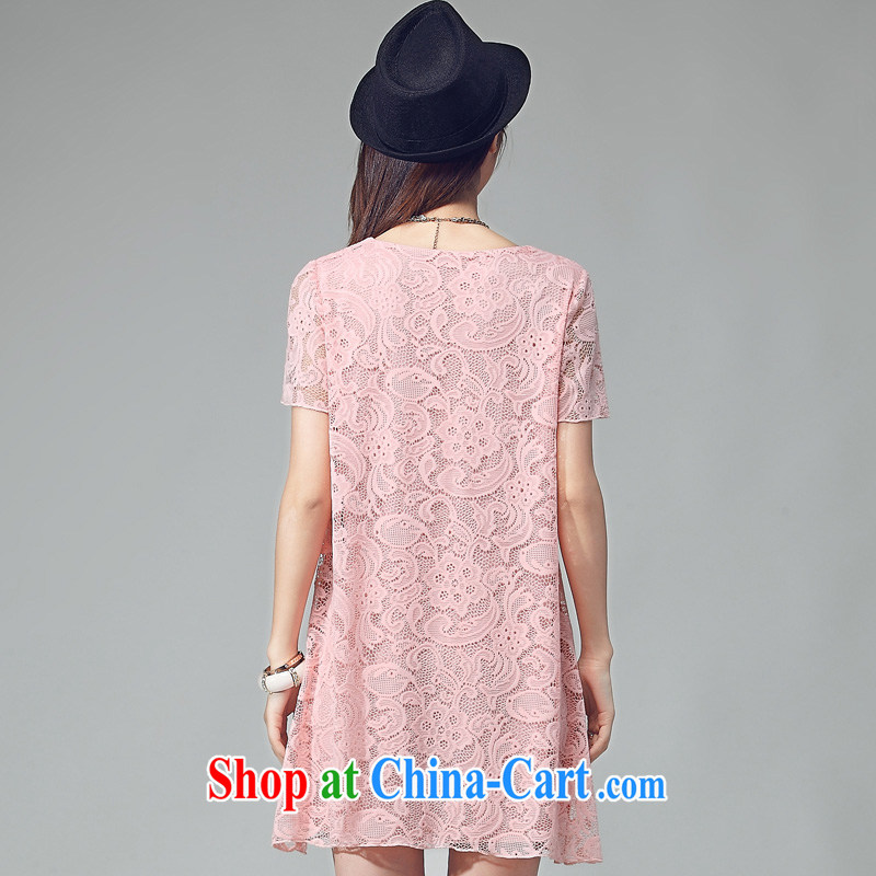 Morning would be 2015 summer new Korean version is indeed the XL female 100 stylish ground A Field dresses on her sister and elegant floral Openwork lace dress pink 4 XL, morning, and shopping on the Internet