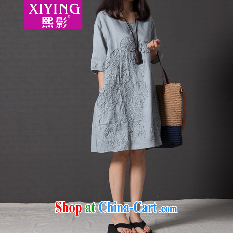 Mr Chau Tak-hay (summer 2015 new dress code the female arts, small fresh loose embroidered short sleeves cotton Ma 8145 dark blue XXL, Hee (XIYING), and, on-line shopping